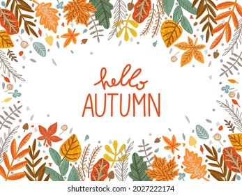 Autumn leaves background. Leaf fall frame. Hello autumn. Illustration - Powered by Shutterstock