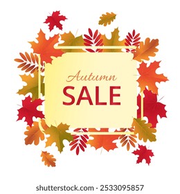 Autumn leaves frame and a tag with the text Autumn Sale composition on a transparent background. Autumn sale discount promotion banner design. Advertising sale concept poster design - Powered by Shutterstock