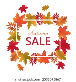 Autumn leaves frame and a tag with the text Autumn Sale composition on a transparent background. Autumn sale discount promotion banner design. Advertising sale concept poster design - Powered by Shutterstock