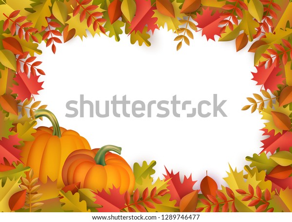 Autumn Leaves Pumpkins Border Frame Background Stock Illustration ...