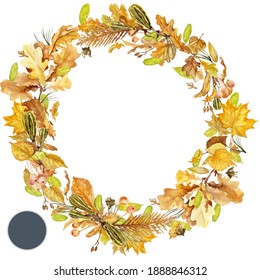 Autumn Leaves Wreath. Watercolor Illustration.