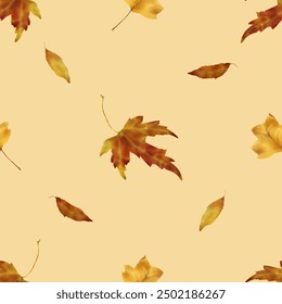 Autumn leaves. Yellow and red leaves of maple and linden. Seamless watercolor illustration in digital style. Set of beautiful leaves isolated on white background. Golden autumn and Thanksgiving - Powered by Shutterstock