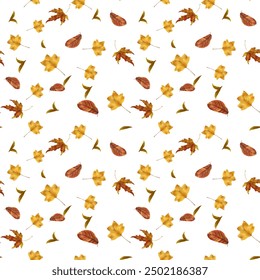 Autumn leaves. Yellow and red leaves of maple and linden. Seamless watercolor illustration in digital style. Set of beautiful leaves isolated on white background. Golden autumn and Thanksgiving - Powered by Shutterstock