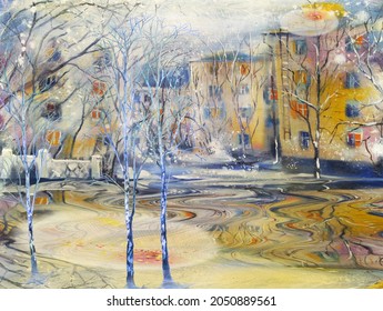 Autumn In Novosibirsk Akademgorodok. Oil Painting.