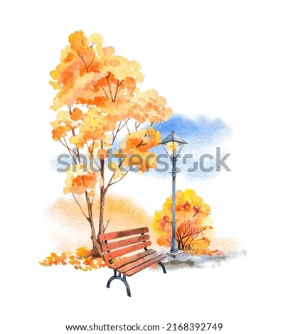 Autumn in the park, watercolor illustration