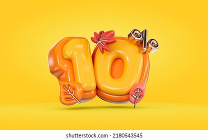 Autumn sale banner 10 percent discount number with maple leaf on yellow background 3d render - Powered by Shutterstock