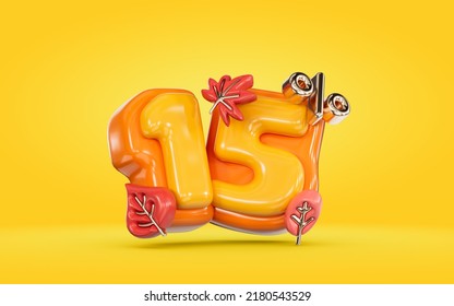 Autumn sale banner 15 percent discount number with maple leaf on yellow background 3d render - Powered by Shutterstock