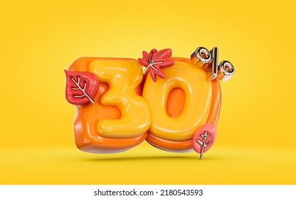 Autumn sale banner 30 percent discount number with maple leaf on yellow background 3d render - Powered by Shutterstock