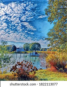 Autumn Scene, Creek And Boat, Southern Maryland