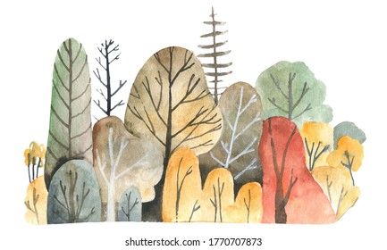 Autumn Tree Set. Tree Collection. Watercolor Set Of Autumn Nature Elements Of Hand Drawn.