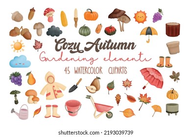 Autumn Watercolor Clipart Collection. Cozy Autumn Clipart. Fall Clipart.