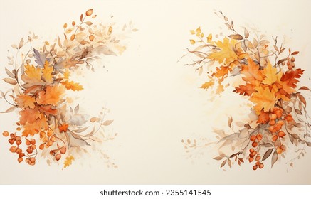 autumn watercolor frame, background, leaves, fall