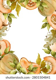autumn watercolor frames of pumpkin without background	
