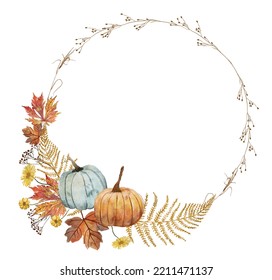 Autumn Wreath Watercolor Fall Leaves. Watercolor Wreaths.