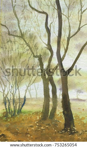 autumnal abstract forest landscape watercolor painting background
