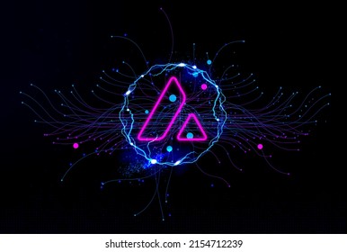 Avalanche (AVAX) icon on abstract abstract background. Avax crypto currency.
