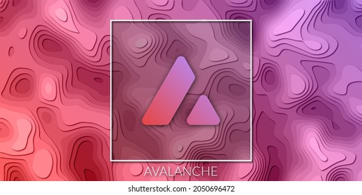 Avalanche cryptocurrency logo on colorful gradient cut out paper style background.