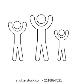 The Avatar Icon Of A Man With His Hands Up, Depicted As A Solid Line, An Illustration Of Social Communication, Highlighted On A White Background, A Group Of People