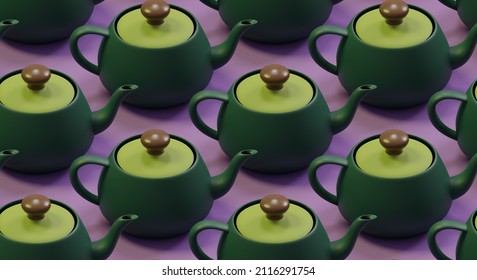 Avocado Teapot 3D illustration  repeat pattern 