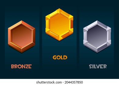 Award Badge For Game Resources, Blank Medallion Templates For Ui. Set Gold, Silver, Bronze Emblems.