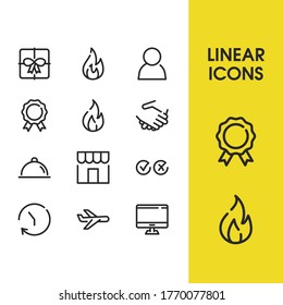 Award Icon With Computer, Person And Flame Symbols. Set Of Fire, Blaze, Flame Icons And Airline Concept. Editable Elements For Logo App UI Design.