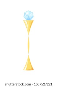 Award Made Of Gold And Transparent Glass. Diamond On Prizes Top. Victory Reward, Trophy With Precious Stone, Icon Isolated On Raster Illustration