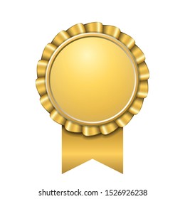 Award ribbon gold icon. Golden medal design isolated on white background. Symbol of winner celebration, best champion achievement, success trophy seal. Blank rosette element illustration - Powered by Shutterstock