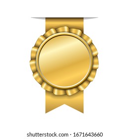 Award ribbon gold icon. Golden medal design isolated on white background. Symbol of winner celebration, best champion achievement, success trophy seal. Blank rosette element illustration - Powered by Shutterstock