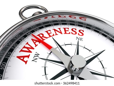 Awareness word on conceptual compass, isolated on white background - Powered by Shutterstock