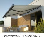 Awning and house terrace, 3D illustration