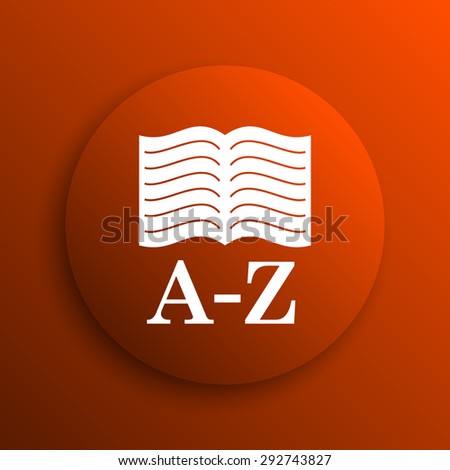 A-Z book icon. Internet button on orange background 