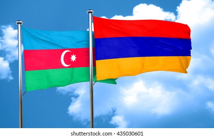 Azerbaijan Flag With Armenia Flag, 3D Rendering 