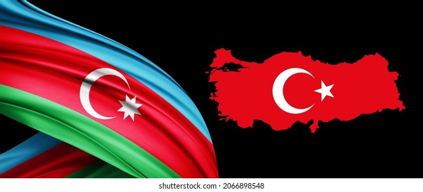 Azerbaijan Flag Of Silk And Turkey Map-3D Illustration