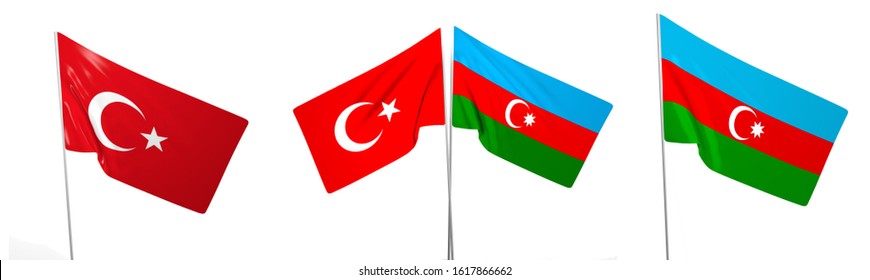 Azerbaijan Turkey Isolated High Quality Flag. 3d Illustration