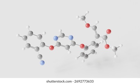 azoxystrobin molecule 3d, molecular structure, ball and stick model, structural chemical formula fungicide