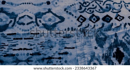 Aztec Hand Drawn. White Geometric Painting. Black Geometric Ikat Tile. Blue Boho Shibori Batik. Old Watercolor Ikats.