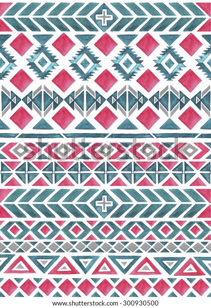 Aztec Seamless Watercolor Pattern On White Stock Illustration 300930500