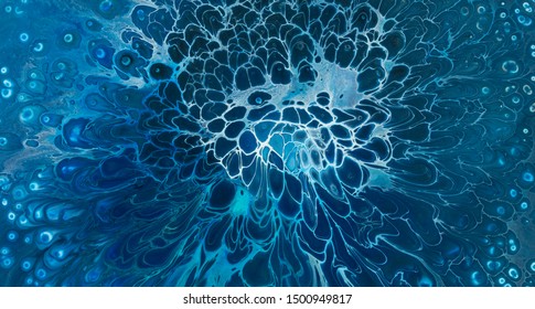 Azure fluid acrylic marble abstraction. Blue liquid painting.