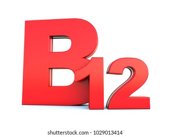 B12 vitamin red symbol on white background 3D render