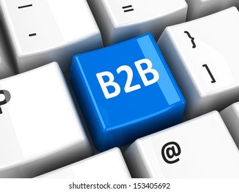 B2B (business to business) key on the computer keyboard, three-dimensional rendering
