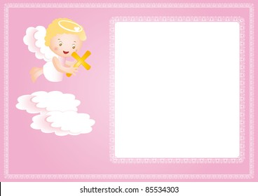 Baby baptism frame with small angel - Powered by Shutterstock