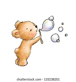baby bear blowing bubbles