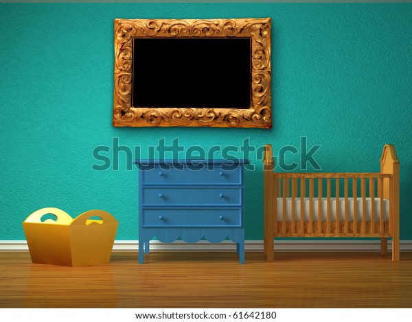 Baby Bedroom Crib Golden Picture Frame Illustrations Clip Art