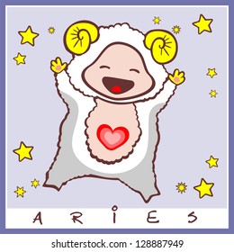 Baby Birth Greeting Card With Star Sign Aries