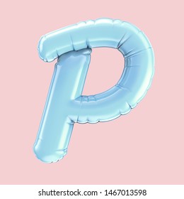 Baby Blue Balloon Letter P Isolated On Pink Background, 3d Rendering