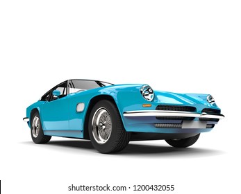 Baby Blue Vintage Fast Car - Low Angle Shot - 3D Illustration