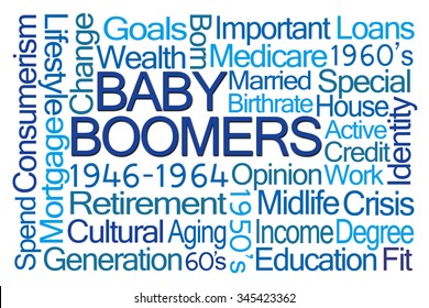 Baby Boomers Word Cloud on White Background