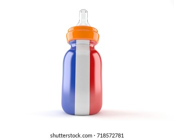 Baby Bottle With French Flag Isolated On White Background. 3d Illustration