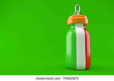 Baby Bottle With Italy Flag Isolated On Green Background. 3d Illustration