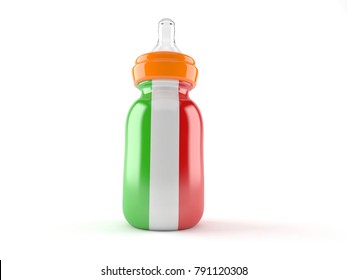 Baby Bottle With Italy Flag Isolated On White Background. 3d Illustration